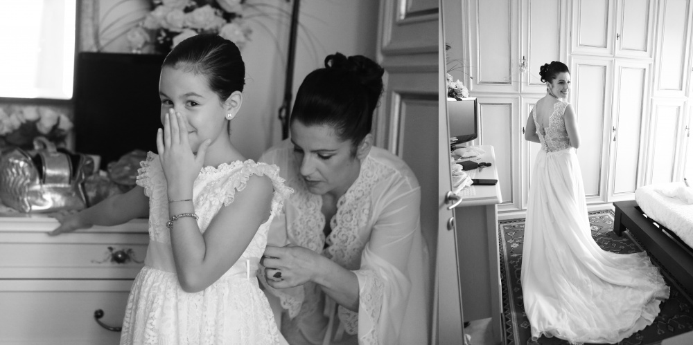 fotografia matrimonio bianco e nero stile reportage con emozioni vestizione abito da sposa fotografo