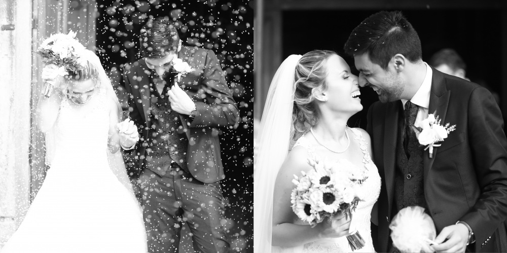 Fotografia di reportage fotografico di matrimonio in bianco e nero lancio del riso emozioni pure